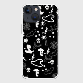 Чехол для iPhone 13 mini с принтом Вальпургиева ночь | Inventory в Новосибирске,  |  | ведьмин колпак | змеи | колдунья на метле | летучие мыши | магические предметы | пауки | паутина | черепа