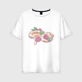 Женская футболка хлопок Oversize с принтом Акварельная змея в Новосибирске, 100% хлопок | свободный крой, круглый ворот, спущенный рукав, длина до линии бедер
 | акварелью | букет | бутон | ветвь | ветка | гадюка | змея | красками | питон | удав | цветы