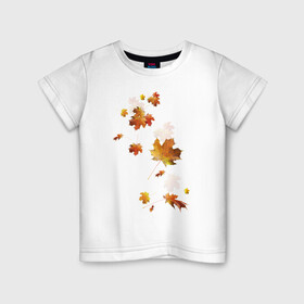 Детская футболка хлопок с принтом Пришла осень золотая  в Новосибирске, 100% хлопок | круглый вырез горловины, полуприлегающий силуэт, длина до линии бедер | клен | кленовые листья | листопад | листья | осень