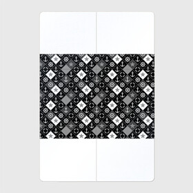 Магнитный плакат 2Х3 с принтом Черно-белый морской плед в Новосибирске, Полимерный материал с магнитным слоем | 6 деталей размером 9*9 см | для мальчика | клетка | модный | молодежный | море | морской | пэчворк | черно белый узор | штурвал