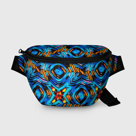 Поясная сумка 3D с принтом Желто-синий абстрактный узор  в Новосибирске, 100% полиэстер | плотная ткань, ремень с регулируемой длиной, внутри несколько карманов для мелочей, основное отделение и карман с обратной стороны сумки застегиваются на молнию | Тематика изображения на принте: геометрический | желтый | модный | плетение | синий | современный | яркий синий