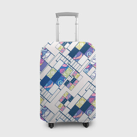 Чехол для чемодана 3D с принтом Этнический узор пэчворк  в Новосибирске, 86% полиэфир, 14% спандекс | двустороннее нанесение принта, прорези для ручек и колес | абстрактный | белый и синий | геометрический | заплатки | популярный | современный | этнический