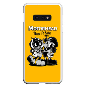 Чехол для Samsung S10E с принтом Motorhead x Cuphead в Новосибирске, Силикон | Область печати: задняя сторона чехла, без боковых панелей | alternative | cuphead | metall | motorhead | music | rock | альтернатива | капхэд | лемми | металл | моторхед | моторхэд | музыка | рок