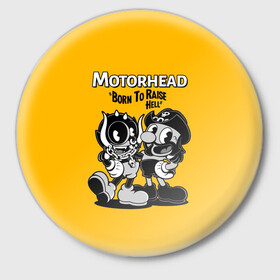 Значок с принтом Motorhead x Cuphead в Новосибирске,  металл | круглая форма, металлическая застежка в виде булавки | alternative | cuphead | metall | motorhead | music | rock | альтернатива | капхэд | лемми | металл | моторхед | моторхэд | музыка | рок