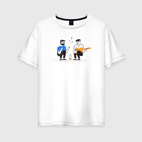Женская футболка хлопок Oversize с принтом Блюз музыканты в Новосибирске, 100% хлопок | свободный крой, круглый ворот, спущенный рукав, длина до линии бедер
 | блюз | гитара | гопник | гопники | двор | иллюстрация | музыка | на корточках | парни | пацанские | пацаны | рисунок | четкие | четко | шансон