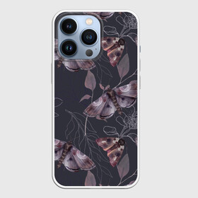 Чехол для iPhone 13 Pro с принтом Мотыльки УЗОР в Новосибирске,  |  | акварель | бабочка | мотыльки | насекомые | ночь | узор