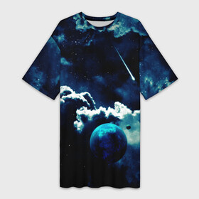 Платье-футболка 3D с принтом КОСМИЧЕСКИЕ ОБЛАКА в Новосибирске,  |  | Тематика изображения на принте: вселенная | звёзды | комета | космос | облака | планета