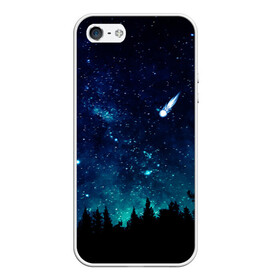 Чехол для iPhone 5/5S матовый с принтом ЛЕС НОЧЬЮ в Новосибирске, Силикон | Область печати: задняя сторона чехла, без боковых панелей | вселенная | деревья | звёзды | комета | космос | лес | ночь