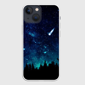 Чехол для iPhone 13 mini с принтом ЛЕС НОЧЬЮ в Новосибирске,  |  | вселенная | деревья | звёзды | комета | космос | лес | ночь
