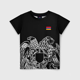 Детская футболка 3D с принтом Герб Армении и флаг в Новосибирске, 100% гипоаллергенный полиэфир | прямой крой, круглый вырез горловины, длина до линии бедер, чуть спущенное плечо, ткань немного тянется | армения | герб | лев и орел | лого | символ | флаг | флаг и герб армении