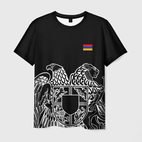 Мужская футболка 3D с принтом Герб Армении и флаг в Новосибирске, 100% полиэфир | прямой крой, круглый вырез горловины, длина до линии бедер | армения | герб | лев и орел | лого | символ | флаг | флаг и герб армении