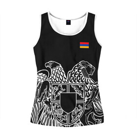 Женская майка 3D с принтом Герб Армении и флаг в Новосибирске, 100% полиэстер | круглая горловина, прямой силуэт, длина до линии бедра | армения | герб | лев и орел | лого | символ | флаг | флаг и герб армении