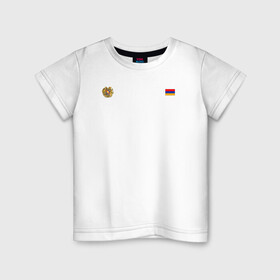 Детская футболка хлопок с принтом Армения. Символика в Новосибирске, 100% хлопок | круглый вырез горловины, полуприлегающий силуэт, длина до линии бедер | армения | герб | лого | на черном | символ | символика армении | флаг | флаг и герб | черный фон | черный цвет