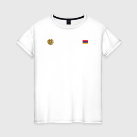 Женская футболка хлопок с принтом Армения. Символика в Новосибирске, 100% хлопок | прямой крой, круглый вырез горловины, длина до линии бедер, слегка спущенное плечо | армения | герб | лого | на черном | символ | символика армении | флаг | флаг и герб | черный фон | черный цвет