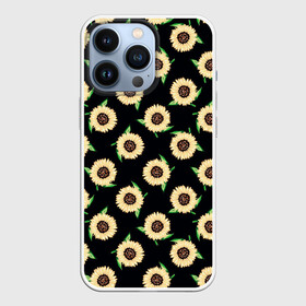 Чехол для iPhone 13 Pro с принтом Подсолнухи паттерн в Новосибирске,  |  | желтый | зеленый | паттерн | подсолнухи | цветы | черный