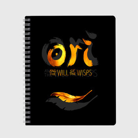 Тетрадь с принтом Ori and the Will of the Wisps в Новосибирске, 100% бумага | 48 листов, плотность листов — 60 г/м2, плотность картонной обложки — 250 г/м2. Листы скреплены сбоку удобной пружинной спиралью. Уголки страниц и обложки скругленные. Цвет линий — светло-серый
 | adventure | computer game | golden feather | ori | ori and the will of the wisps | spirit of the forest | дух леса | золотое перо | компьютерная игра | ори | ори и блуждающие огоньки | приключения