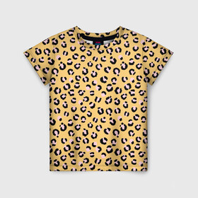 Детская футболка 3D с принтом Желтый леопардовый принт в Новосибирске, 100% гипоаллергенный полиэфир | прямой крой, круглый вырез горловины, длина до линии бедер, чуть спущенное плечо, ткань немного тянется | желтый | леопардовый принт | паттерн | пятна | пятнистый | розовый | текстура
