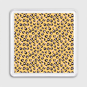 Магнит 55*55 с принтом Желтый леопардовый принт в Новосибирске, Пластик | Размер: 65*65 мм; Размер печати: 55*55 мм | желтый | леопардовый принт | паттерн | пятна | пятнистый | розовый | текстура