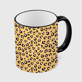 Кружка с полной запечаткой с принтом Желтый леопардовый принт в Новосибирске, керамика | ёмкость 330 мл | Тематика изображения на принте: желтый | леопардовый принт | паттерн | пятна | пятнистый | розовый | текстура