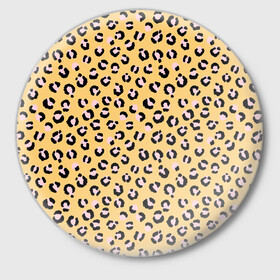 Значок с принтом Желтый леопардовый принт в Новосибирске,  металл | круглая форма, металлическая застежка в виде булавки | Тематика изображения на принте: желтый | леопардовый принт | паттерн | пятна | пятнистый | розовый | текстура
