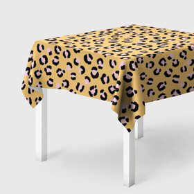 Скатерть 3D с принтом Желтый леопардовый принт в Новосибирске, 100% полиэстер (ткань не мнется и не растягивается) | Размер: 150*150 см | желтый | леопардовый принт | паттерн | пятна | пятнистый | розовый | текстура