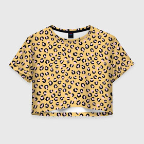 Женская футболка Crop-top 3D с принтом Желтый леопардовый принт в Новосибирске, 100% полиэстер | круглая горловина, длина футболки до линии талии, рукава с отворотами | желтый | леопардовый принт | паттерн | пятна | пятнистый | розовый | текстура