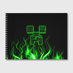 Альбом для рисования с принтом MINECRAFT TEXTURE FIRE в Новосибирске, 100% бумага
 | матовая бумага, плотность 200 мг. | creeper | fire | game | minecraft | железо | игра | компьютерная | крипер | криппер | майн | майнкрафт | огонь | пламя | текстура