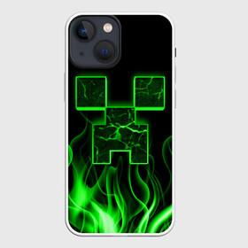 Чехол для iPhone 13 mini с принтом MINECRAFT TEXTURE FIRE в Новосибирске,  |  | creeper | fire | game | minecraft | железо | игра | компьютерная | крипер | криппер | майн | майнкрафт | огонь | пламя | текстура