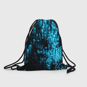 Рюкзак-мешок 3D с принтом Глубокая пещера в Новосибирске, 100% полиэстер | плотность ткани — 200 г/м2, размер — 35 х 45 см; лямки — толстые шнурки, застежка на шнуровке, без карманов и подкладки | абстракция | глубина | пещера | светлячки | синий