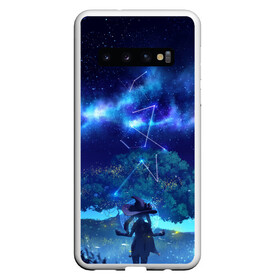 Чехол для Samsung Galaxy S10 с принтом MONA GENSHIN IMPACT в Новосибирске, Силикон | Область печати: задняя сторона чехла, без боковых панелей | багровая заря | геншин испакт | гидро | дерево | звезда | звезды | лес | мона | мона мегистус | мондштадт | небо | персонаж | светлячки | синее | синий | синяя | созвездие | созвездия | тейват