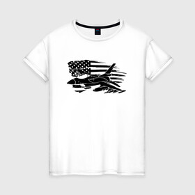 Женская футболка хлопок с принтом Самолет в Новосибирске, 100% хлопок | прямой крой, круглый вырез горловины, длина до линии бедер, слегка спущенное плечо | авиатор | авиация | американский флаг | армия сша | флаг сша | черно белый флаг