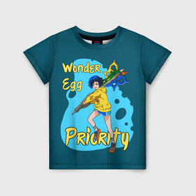 Детская футболка 3D с принтом Wonder Egg Priority в Новосибирске, 100% гипоаллергенный полиэфир | прямой крой, круглый вырез горловины, длина до линии бедер, чуть спущенное плечо, ткань немного тянется | ai ooto | wonder egg | wonder egg priority | ай ото | аниме | персонажи | приоритет чудо яйца
