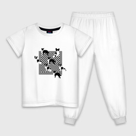 Детская пижама хлопок с принтом Черно-белые собачки в Новосибирске, 100% хлопок |  брюки и футболка прямого кроя, без карманов, на брюках мягкая резинка на поясе и по низу штанин
 | checkerboard | анималистичный принт | бордер колли | бостон терьер | геометрия | животные | иллюстрация | монохром | оп арт | оптический арт | папиллион | рисунок | собаки | собачки | французский бульдог
