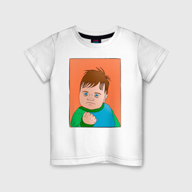 Детская футболка хлопок с принтом СЭМ ГРИНЕР - Success kid в Новосибирске, 100% хлопок | круглый вырез горловины, полуприлегающий силуэт, длина до линии бедер | instagram | vk | you tube | в контакте | вк | инстаграм | мем | прикол | сэм гринер | успешный ребенок | ютуб