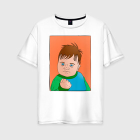Женская футболка хлопок Oversize с принтом СЭМ ГРИНЕР - Success kid в Новосибирске, 100% хлопок | свободный крой, круглый ворот, спущенный рукав, длина до линии бедер
 | instagram | vk | you tube | в контакте | вк | инстаграм | мем | прикол | сэм гринер | успешный ребенок | ютуб