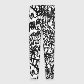 Леггинсы 3D с принтом Graffiti black on white в Новосибирске, 80% полиэстер, 20% эластан | Эластичный пояс, зауженные к низу, низкая посадка | абстракция | граффити | надписи | надписи текстура | паттерн граффити | текстура | текстура граффити | шрифт