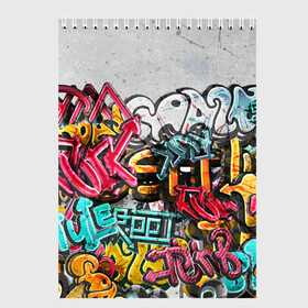 Скетчбук с принтом Graffiti on the wall в Новосибирске, 100% бумага
 | 48 листов, плотность листов — 100 г/м2, плотность картонной обложки — 250 г/м2. Листы скреплены сверху удобной пружинной спиралью | абстракция | граффити | надписи | надписи текстура | паттерн граффити | текстура | текстура граффити | шрифт