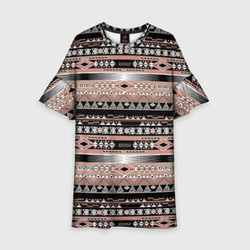 Детское платье 3D с принтом Полосатый этнический орнамент  в Новосибирске, 100% полиэстер | прямой силуэт, чуть расширенный к низу. Круглая горловина, на рукавах — воланы | абстрактный | геометрические фигуры | коричневый | полосатый узор | полосы | черный и коричневый | этнический