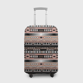 Чехол для чемодана 3D с принтом Полосатый этнический орнамент  в Новосибирске, 86% полиэфир, 14% спандекс | двустороннее нанесение принта, прорези для ручек и колес | абстрактный | геометрические фигуры | коричневый | полосатый узор | полосы | черный и коричневый | этнический