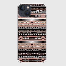 Чехол для iPhone 13 с принтом Полосатый этнический орнамент в Новосибирске,  |  | абстрактный | геометрические фигуры | коричневый | полосатый узор | полосы | черный и коричневый | этнический
