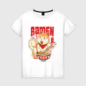 Женская футболка хлопок с принтом ШИБА РАМЕН в Новосибирске, 100% хлопок | прямой крой, круглый вырез горловины, длина до линии бедер, слегка спущенное плечо | ani | asia | dog | food | japan | mal | ramen | shiba | soup | sweet | азия | еда | лапша | милаха | милашка | палочки | пес | пушистый | рамен | собака | собачка | суп | шиба ино | япония