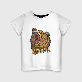 Детская футболка хлопок с принтом Wild Bear в Новосибирске, 100% хлопок | круглый вырез горловины, полуприлегающий силуэт, длина до линии бедер | Тематика изображения на принте: гризли | дикий | иллюстрация | медведь | мишка