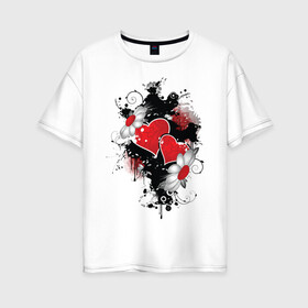 Женская футболка хлопок Oversize с принтом Сердца и ромашки в Новосибирске, 100% хлопок | свободный крой, круглый ворот, спущенный рукав, длина до линии бедер
 | композиция | ромашки | сердечки | сердца | сердца и ромашки | сердце | цветы