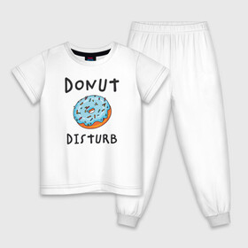 Детская пижама хлопок с принтом Не беспокоить Donut disturb в Новосибирске, 100% хлопок |  брюки и футболка прямого кроя, без карманов, на брюках мягкая резинка на поясе и по низу штанин
 | dont disturb | donut | donut disturb | english | донат | еда | игра слов | иностранный текст | каламбур | не беспокоить | по английски | пончик | пончик с глазурью | прикольные надписи | рисунок | сладкое | фатс фуд