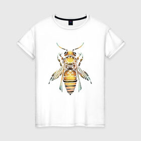 Женская футболка хлопок с принтом Акварельная пчела в Новосибирске, 100% хлопок | прямой крой, круглый вырез горловины, длина до линии бедер, слегка спущенное плечо | bee | акварель | акварельная пчела | большая пчела | насекомое | пчела | реалистичная пчела
