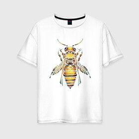 Женская футболка хлопок Oversize с принтом Акварельная пчела в Новосибирске, 100% хлопок | свободный крой, круглый ворот, спущенный рукав, длина до линии бедер
 | bee | акварель | акварельная пчела | большая пчела | насекомое | пчела | реалистичная пчела