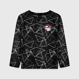 Детский лонгслив 3D с принтом Черно-белый геометрический  в Новосибирске, 100% полиэстер | длинные рукава, круглый вырез горловины, полуприлегающий силуэт
 | абстрактный | аппликация | геометрический | модный | треугольники | футбол | футбольный клуб | черно белый | черный фон