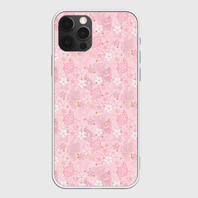 Чехол для iPhone 12 Pro Max с принтом Нежно розовые цветы с блеском в Новосибирске, Силикон |  | блеск | блестки | детский | золото | малышам | нежно розовый | розовые цветы | розовый и золотой