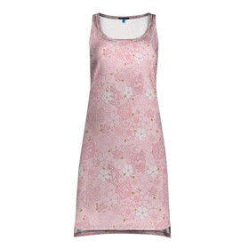 Платье-майка 3D с принтом Нежно розовые цветы с блеском в Новосибирске, 100% полиэстер | полуприлегающий силуэт, широкие бретели, круглый вырез горловины, удлиненный подол сзади. | блеск | блестки | детский | золото | малышам | нежно розовый | розовые цветы | розовый и золотой