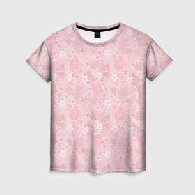 Женская футболка 3D с принтом Нежно розовые цветы с блеском в Новосибирске, 100% полиэфир ( синтетическое хлопкоподобное полотно) | прямой крой, круглый вырез горловины, длина до линии бедер | блеск | блестки | детский | золото | малышам | нежно розовый | розовые цветы | розовый и золотой